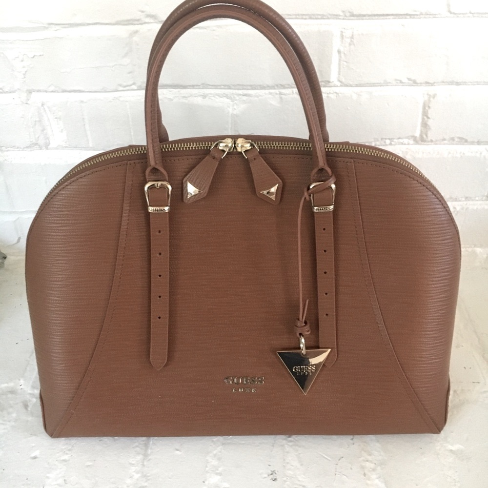 Guess Luxe Cognac Bowler Bag VEGAN
